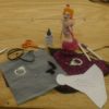small purse kit under construction, with sewing tools