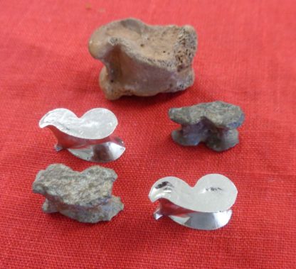 Sheep knuckle, two medieval tin or lead knucklebones, two of our knucklebones
