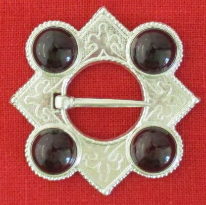 Large Lozenge Ring Brooch with Four Stones - garnet