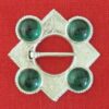Large Lozenge Ring Brooch with Four Stones - green