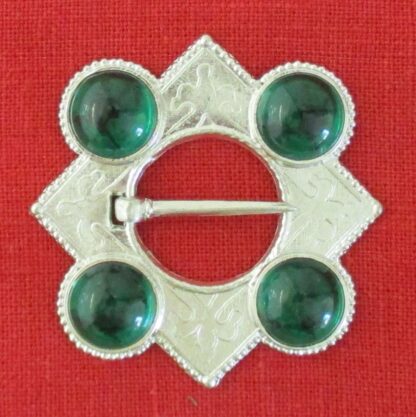 Large Lozenge Ring Brooch with Four Stones - green