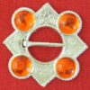 Large Lozenge Ring Brooch with Four Stones - orange