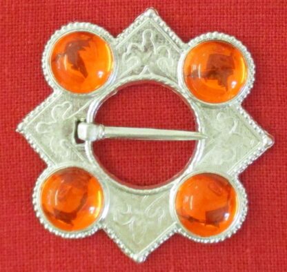 Large Lozenge Ring Brooch with Four Stones - orange