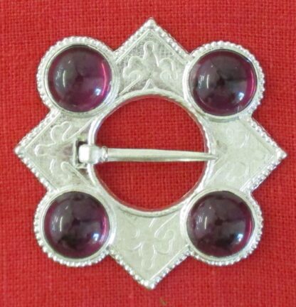 Large Lozenge Ring Brooch with Four Stones - purple