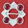 Large Lozenge Ring Brooch with Four Stones - red
