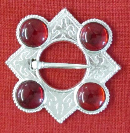 Large Lozenge Ring Brooch with Four Stones - red