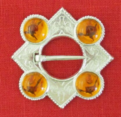 Large Lozenge Ring Brooch with Four Stones - yellow