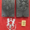 Mold for eagle ring brooch, with a complete casting and the core for the pin