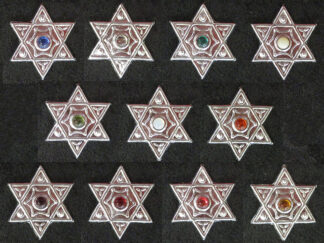 Eleven hexagonal studs showing the available colors