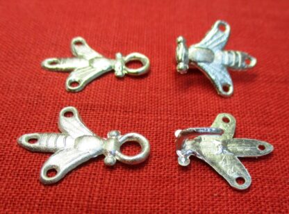2 pairs of bee hooks and eyes, open, and with one of the hook units shown upside down displaying hook