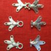 3 pairs of bee hooks nd eyes, one hooked, one open and shown from top, one open with hook shown from bottom