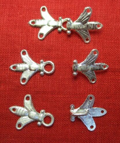 3 pairs of bee hooks nd eyes, one hooked, one open and shown from top, one open with hook shown from bottom